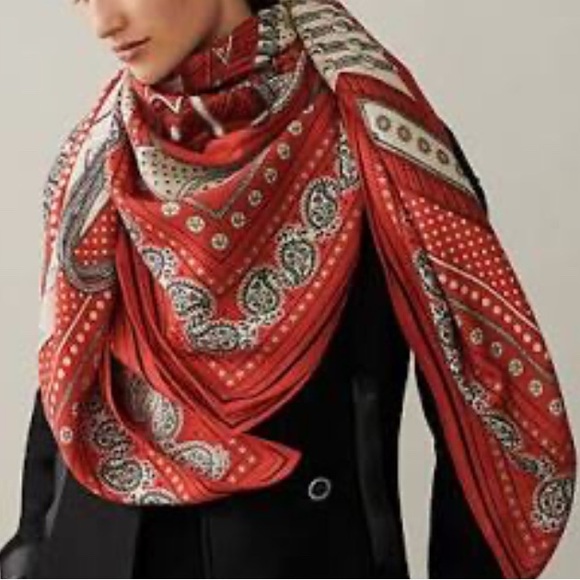 Hermès Shawl Huge 140 Zouaves et Dragons Exclusive Rouge Grenadine - Picture 2 of 7